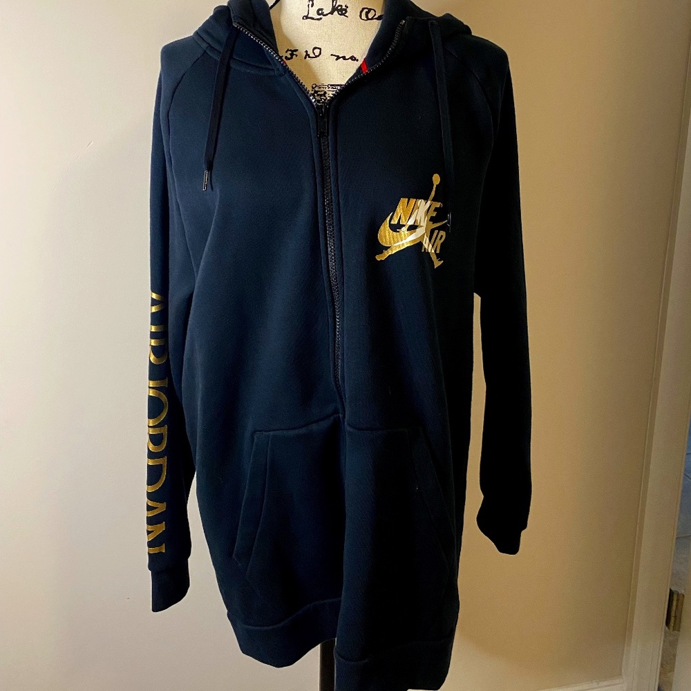 Large Air Jordan Hoodie Sweatshirt Black Gold
